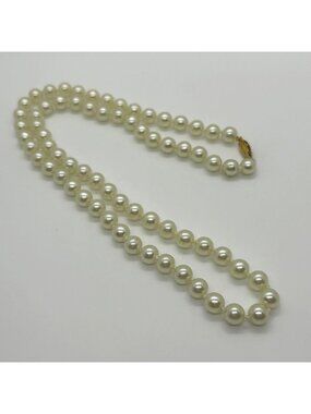 Vintage 24" Hand-Knotted Faux Pearl Necklace With Gold-Tone Filigree Clasp Retro